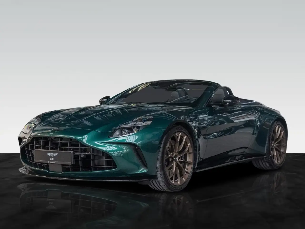 Aston Martin Vantage V8 Spider 2026, interior — Sports Car Rental Germany, Germany. Top down through Alpine curves before sunset