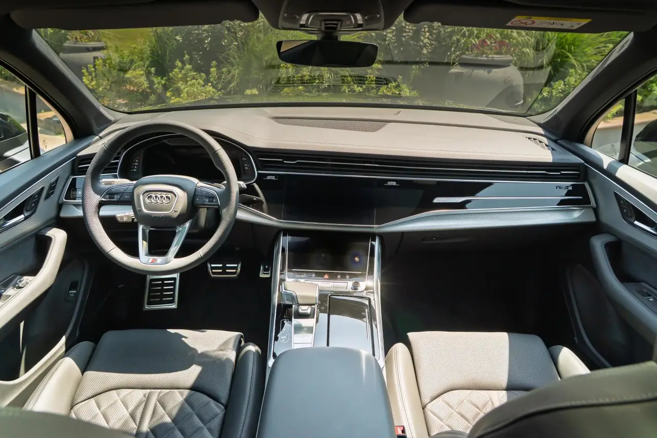 Audi Q7 50 TDI S-Line Edition 2025, exterior — Sports Car Rental Germany, Germany. Seven seats ready for long autobahn family transfers