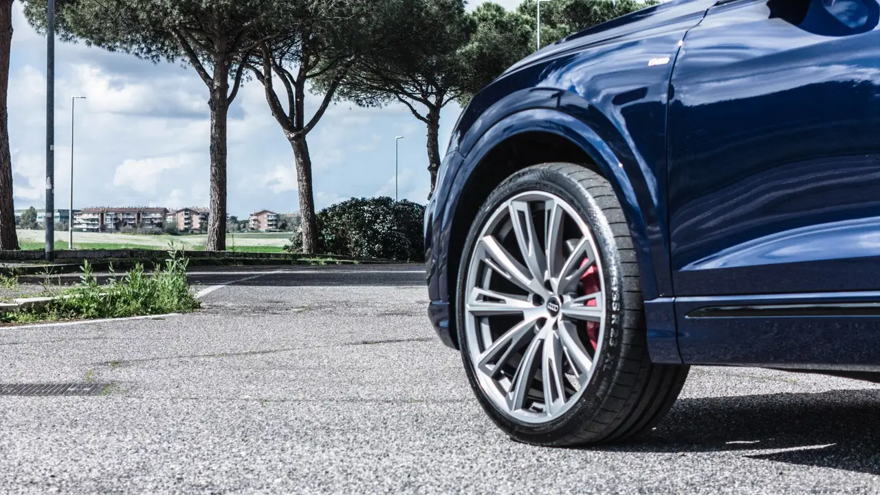 Audi Q8 55 TFSI 2022, rear view — Sports Car Rental Germany, Germany. Effortless comfort for long touring days with family