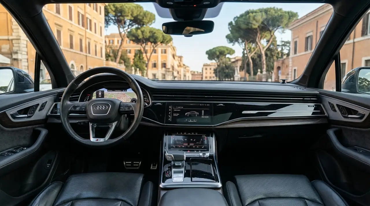 Audi SQ7 7seater 2023, Heckansicht — Sports Car Rental Germany, Germany. Sieben Plätze, souverän über jeden Alpenpass