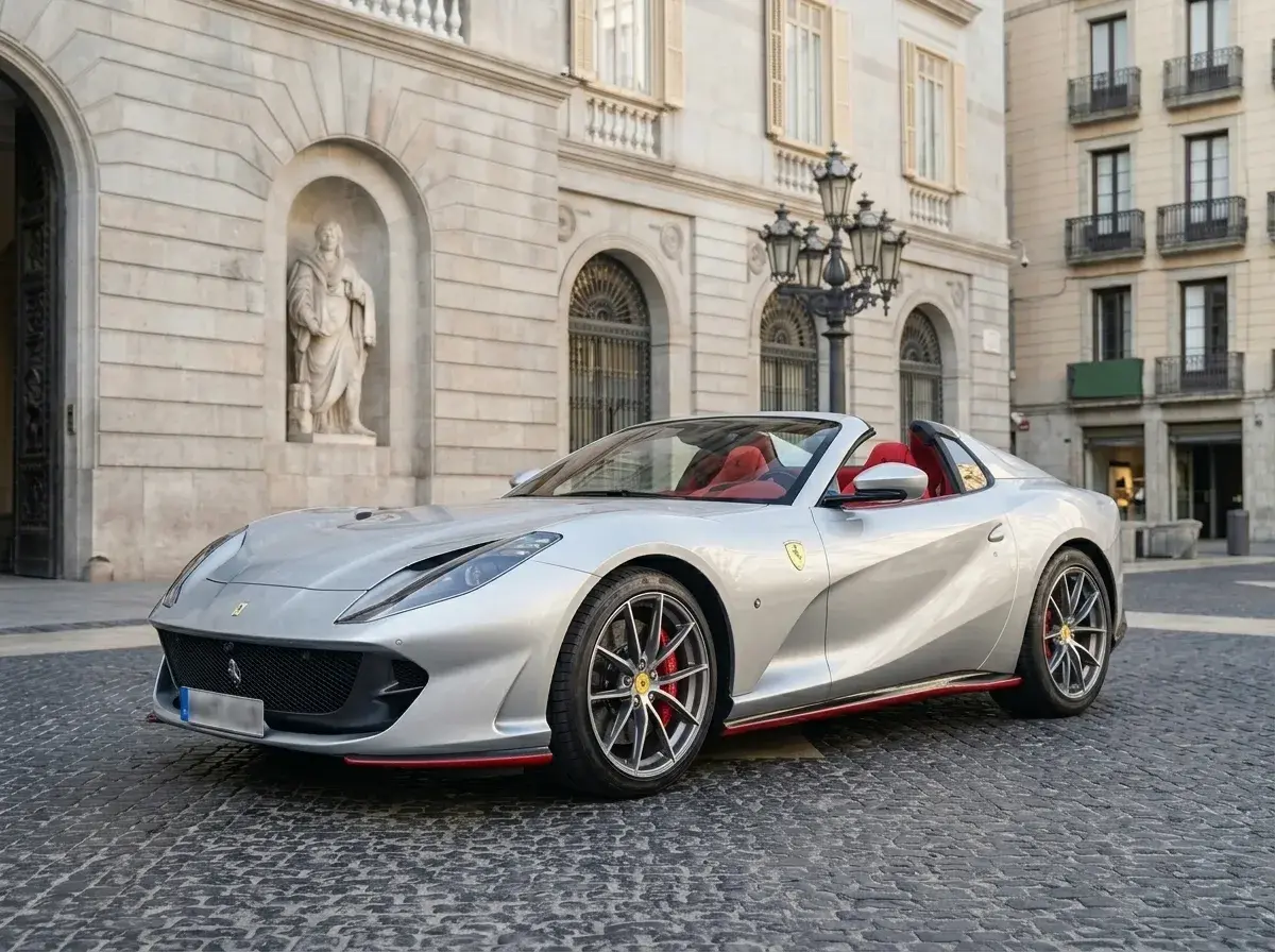 Ferrari 812 GTS 2024, side profile — Sports Car Rental Germany, Germany. The 2024 Ferrari 812 GTS puts 789 hp under a driver's right foot through a chassis tuned…