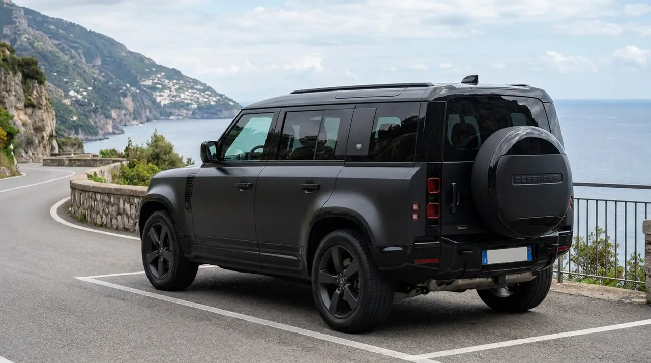 Land Rover Defender 2024, dashboard — Sports Car Rental Germany, Germany. Built for gravel tracks and Alpine border crossings