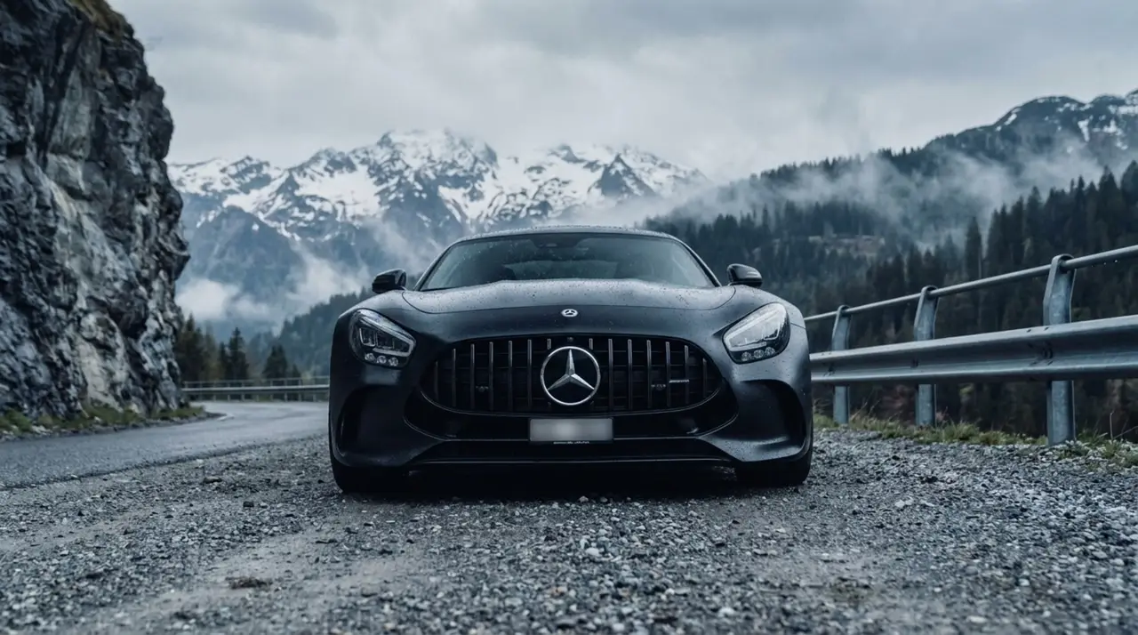 Mercedes Benz GT63 AMG Coupe 2024, салон — Sports Car Rental Germany, Germany. Утренний автобан, пустая полоса, звук наготове