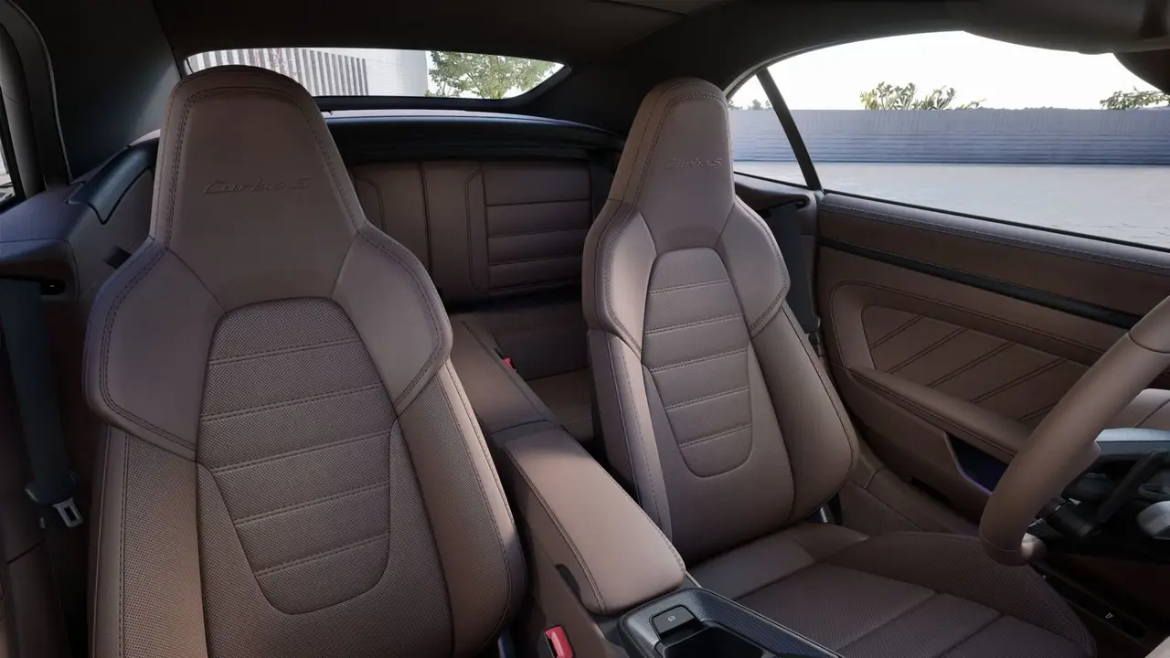 Porsche 911 992 Carrera Turbo S Cabrio 2026, interior — Sports Car Rental Germany, Germany. Top down for winding roads and open skies