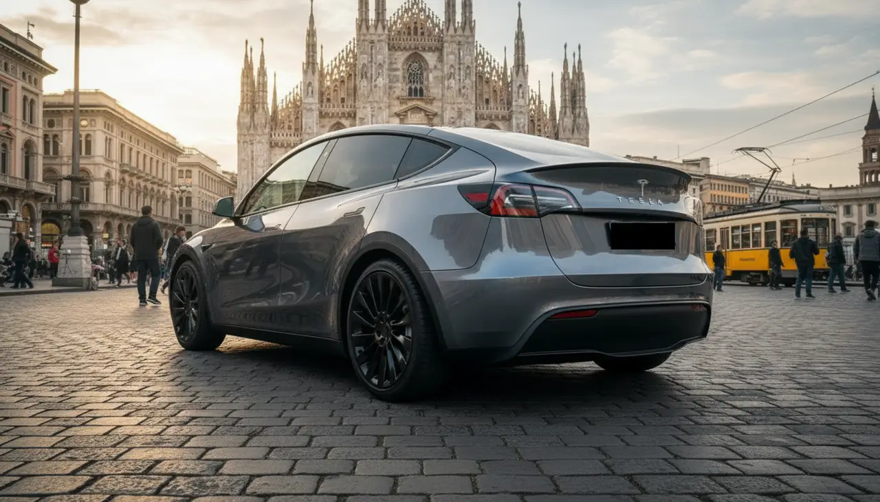 Tesla Model Y Long Range 2023, Außenansicht — Sports Car Rental Germany, Germany. Leise durch die Stadt, elektrisch zum Termin