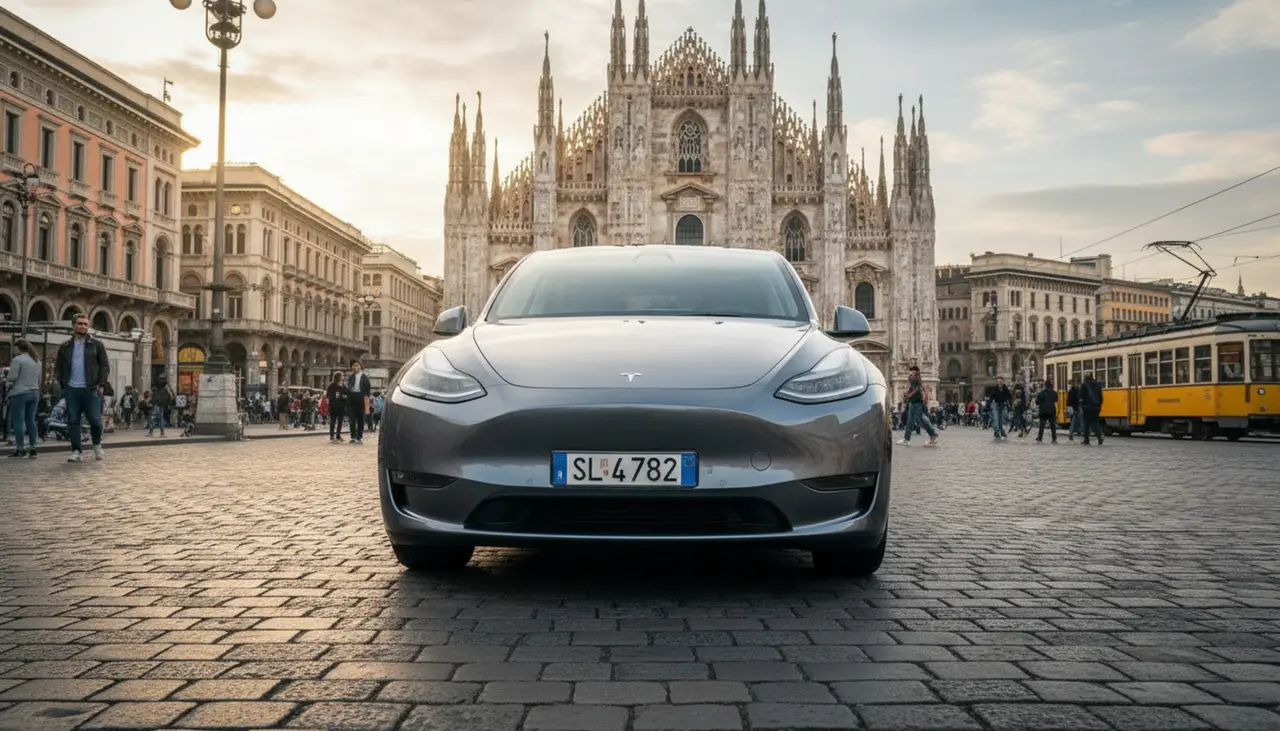 Tesla Model Y Long Range 2023, Frontansicht — Sports Car Rental Germany, Germany. Leise durch die Stadt, elektrisch zum Termin