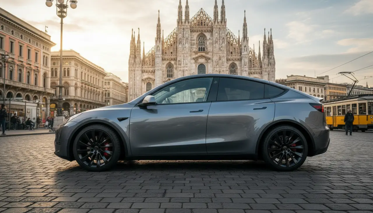 Tesla Model Y Long Range 2023, Heckansicht — Sports Car Rental Germany, Germany. Leise durch die Stadt, elektrisch zum Termin