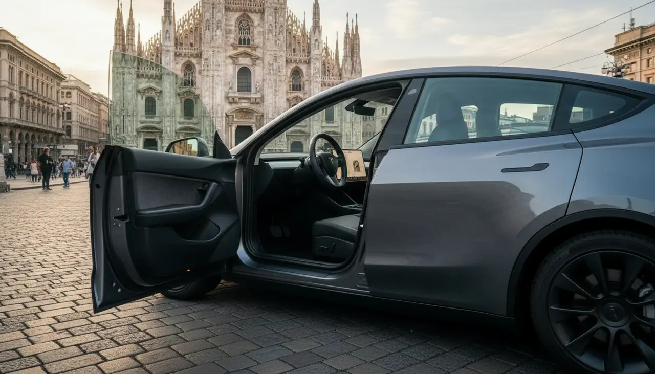 Tesla Model Y Long Range 2023, Innenraum — Sports Car Rental Germany, Germany. Leise durch die Stadt, elektrisch zum Termin